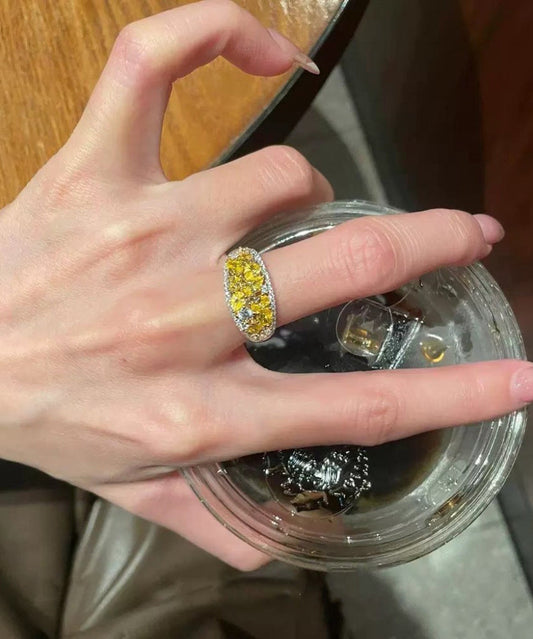 Yellow Style Silver Overgild Chinese Rings Sterling Zircon