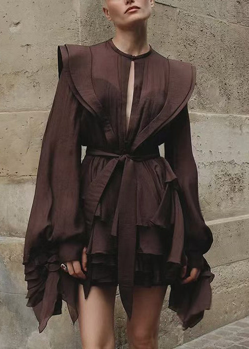 Solid Shirt Chocolate Lace Dress Up Cotton Fall