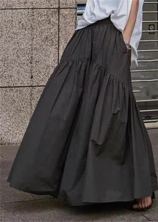 Black Patchwork Cotton Waist Skirt Classy Elastic Fall