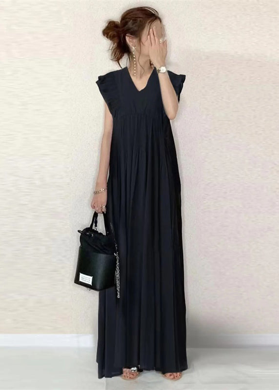 Cotton Sleeveless Black Classy Dress Tunic Ruffled Patchwork