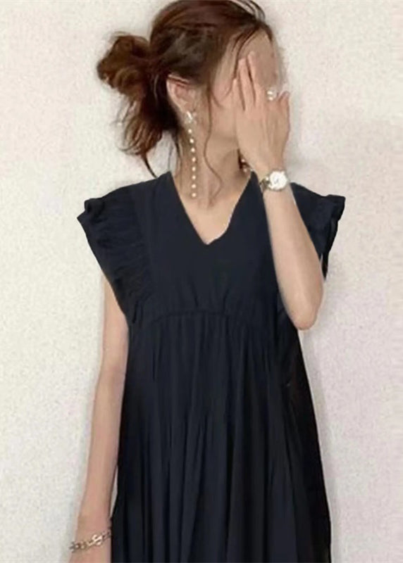 Cotton Sleeveless Black Classy Dress Tunic Ruffled Patchwork