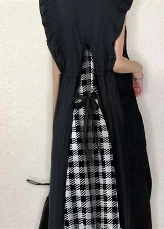Cotton Sleeveless Black Classy Dress Tunic Ruffled Patchwork