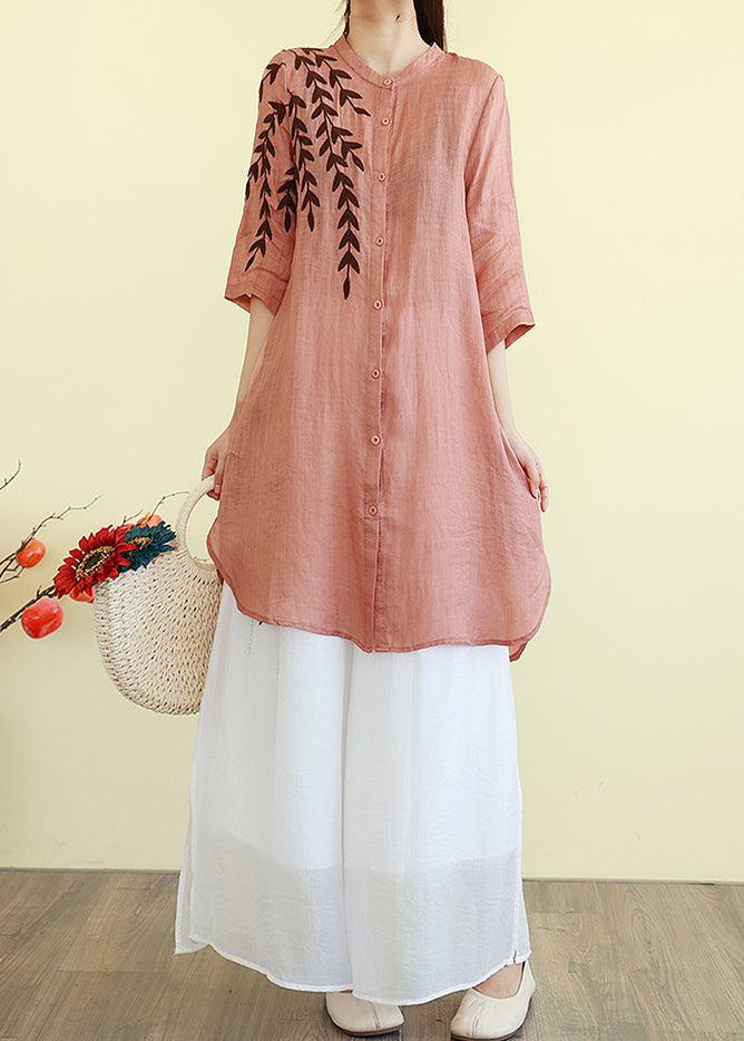 Classy Orange Embroidered Linen Mid Dresses Summer TM004
