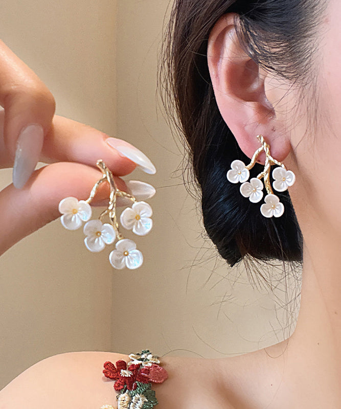 Classy Alloy Stud Blossom White Resin Copper Earrings Peach