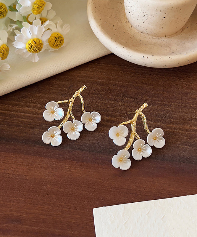 Classy Alloy Stud Blossom White Resin Copper Earrings Peach