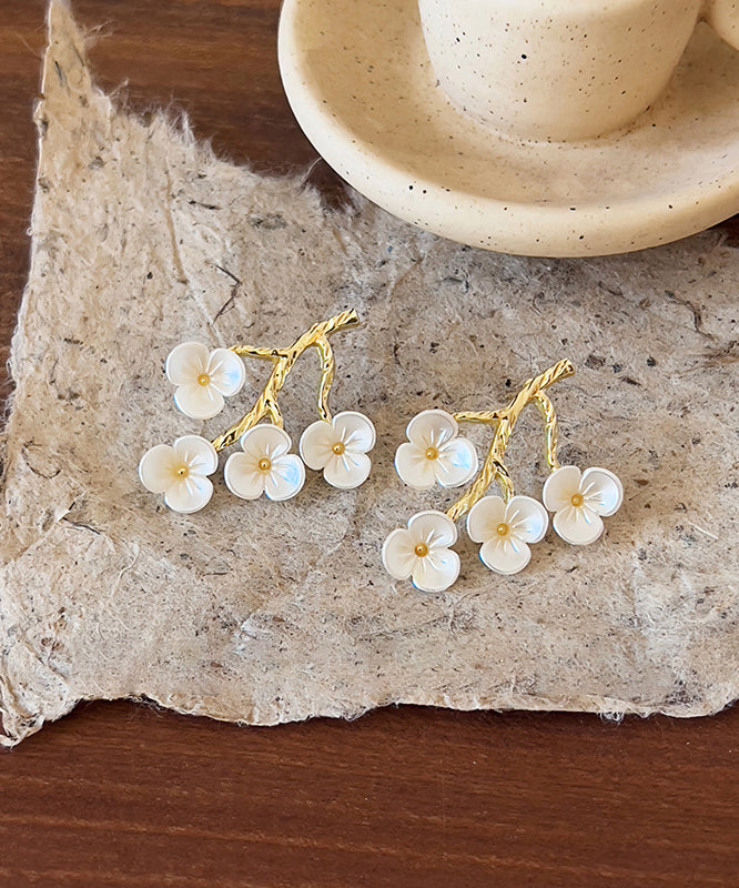 Classy Alloy Stud Blossom White Resin Copper Earrings Peach