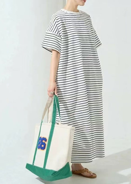 Cotton Maxi Summer Dress Oversized White Classy Striped