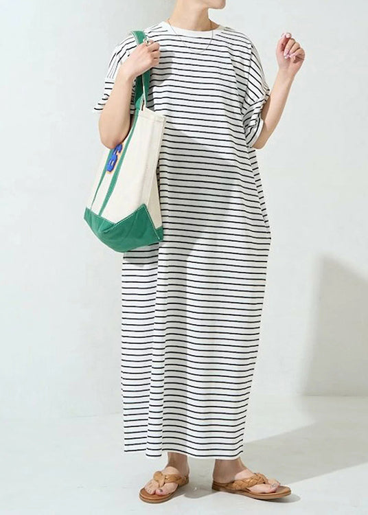 Cotton Maxi Summer Dress Oversized White Classy Striped