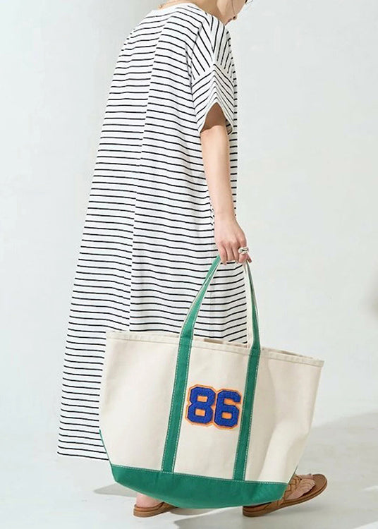 Cotton Maxi Summer Dress Oversized White Classy Striped