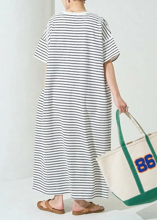 Cotton Maxi Summer Dress Oversized White Classy Striped