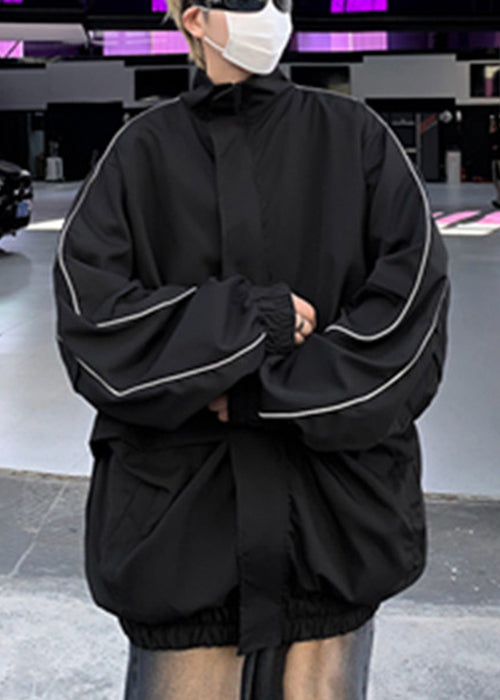 Zip Black Spring Mens Up Cotton Coats Pockets Cool