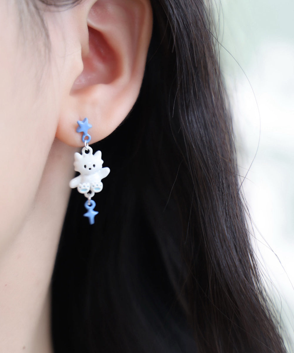 Cute Glaze Cat Drip Earrings Colorblock Alloy Drop