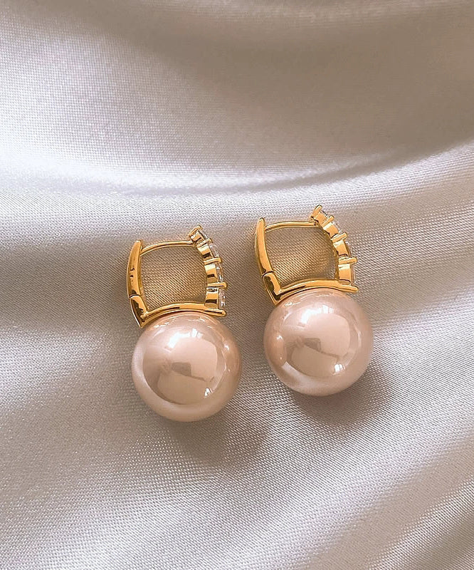 Cute Pearl Pink Hoop Copper Alloy Earrings