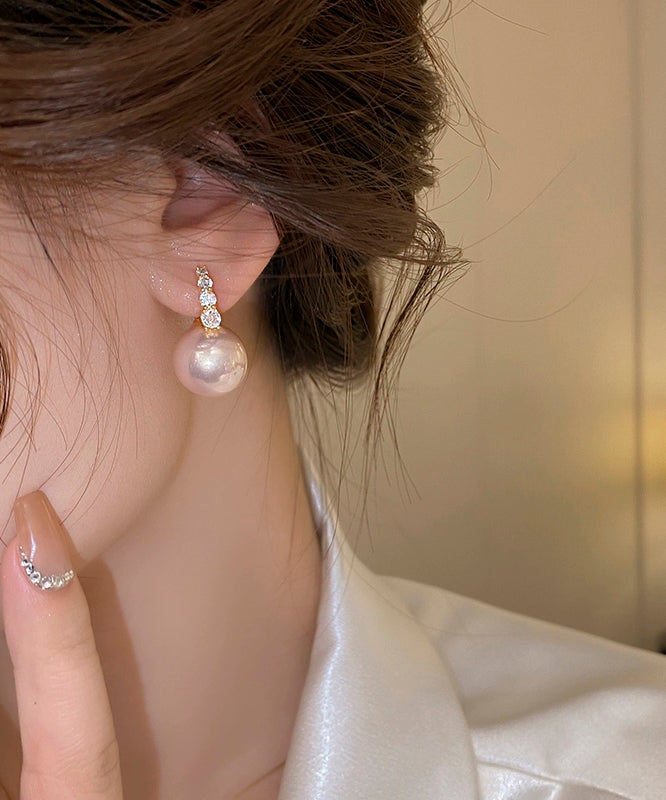 Cute Pearl Pink Hoop Copper Alloy Earrings