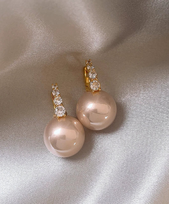 Cute Pearl Pink Hoop Copper Alloy Earrings
