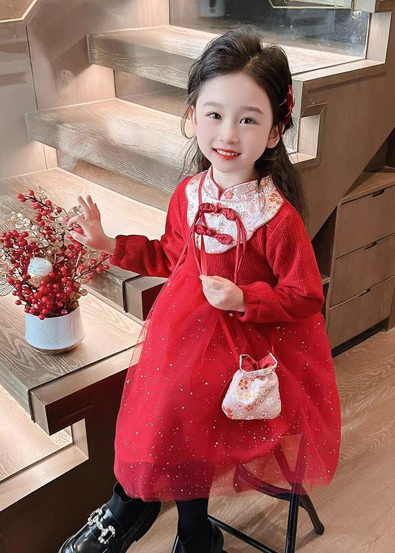 Cute Pink Patchwork Embroideried Tulle Kids Vacation Maxi Dresses Spring YE019