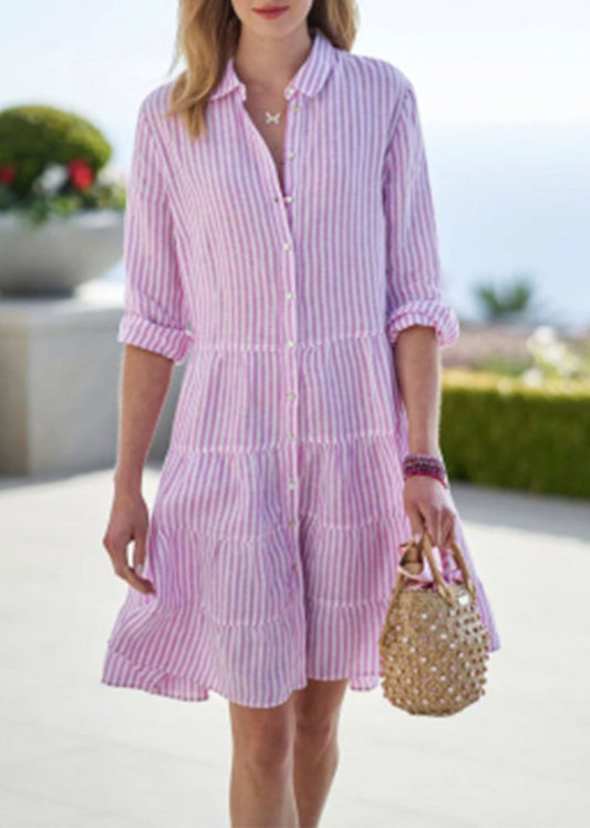 Sleeve Dress Mid Collar Half Cute Button Pink Peter Pan