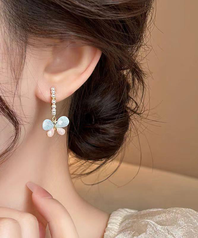 Earrings Rainbow Hoop Alloy Cute Pearl Butterfly