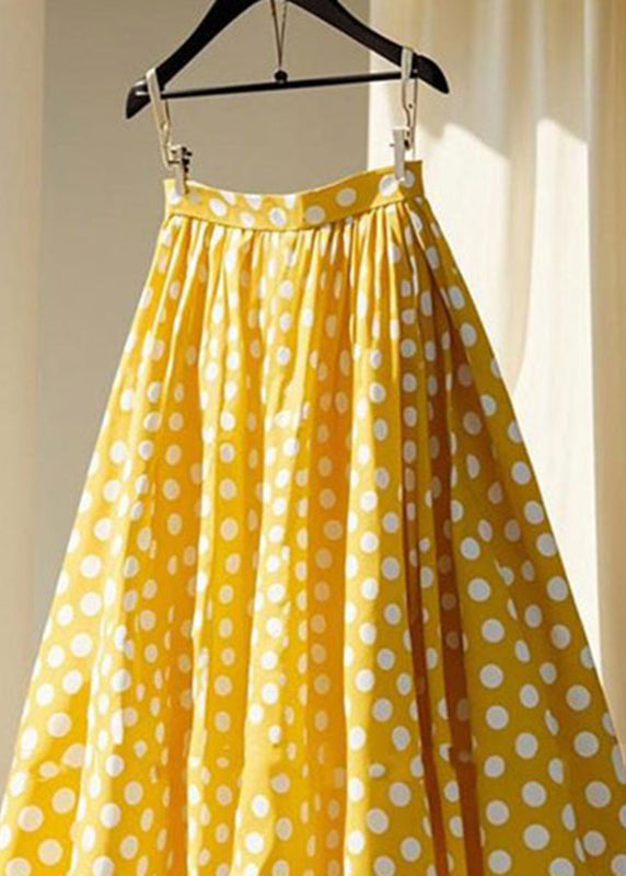 Yellow Wrinkled Skirts Maxi Cute Chiffon Dot