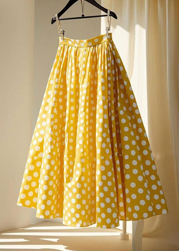 Yellow Wrinkled Skirts Maxi Cute Chiffon Dot