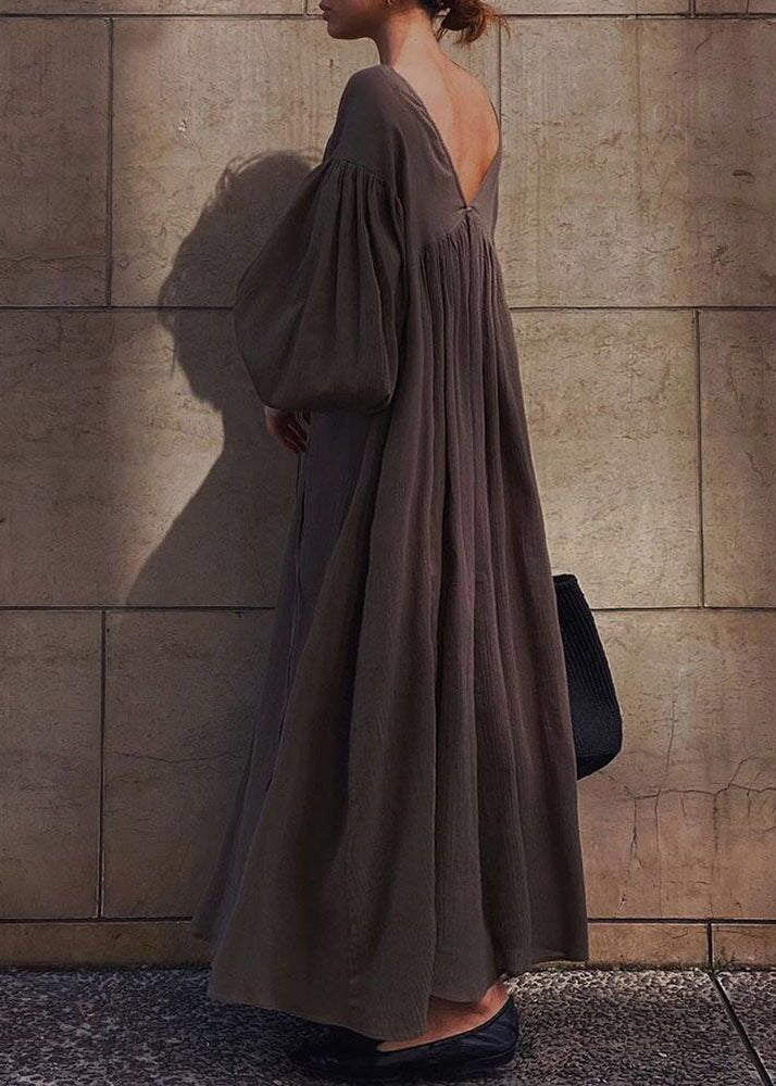 Maxi DIY Lantern Dresses Cotton Strap Brown Oversized Cross