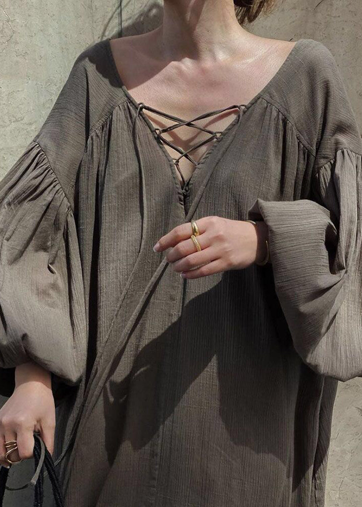 Maxi DIY Lantern Dresses Cotton Strap Brown Oversized Cross