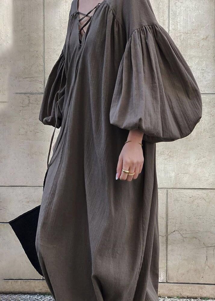 Maxi DIY Lantern Dresses Cotton Strap Brown Oversized Cross