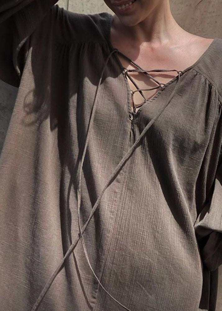 Maxi DIY Lantern Dresses Cotton Strap Brown Oversized Cross