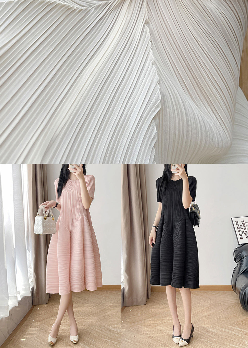 Wrinkled Waist High Cotton Elegant Solid Beige Dresses