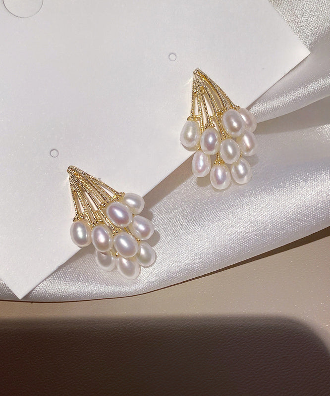 Overgild Pearl Earrings Copper Stud Gold Elegant Grape