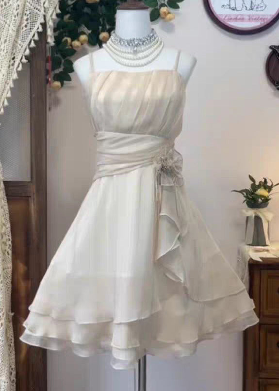 Waist Strap Elegant Wrinkled Silk Pink Spaghetti Dress High