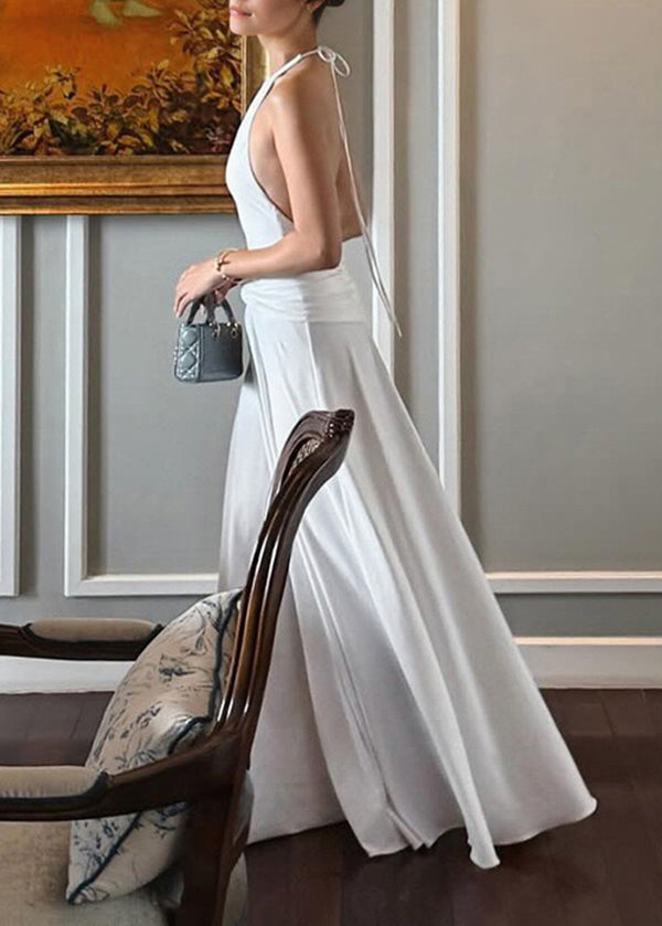 Cotton White Patchwork Lace Dress Summer Elegant Up Backless