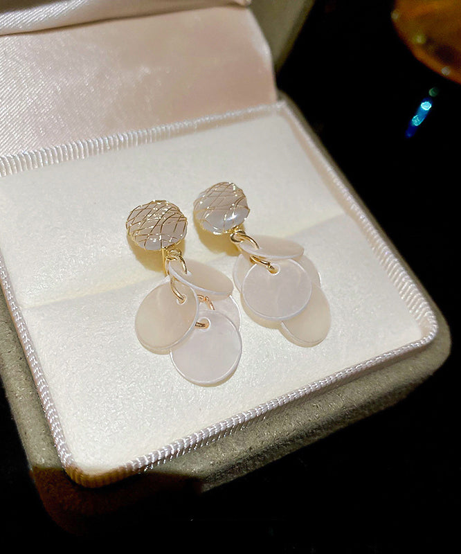 Earrings Copper Stone Eye Shell White Tassel Cat's Drop Elegant