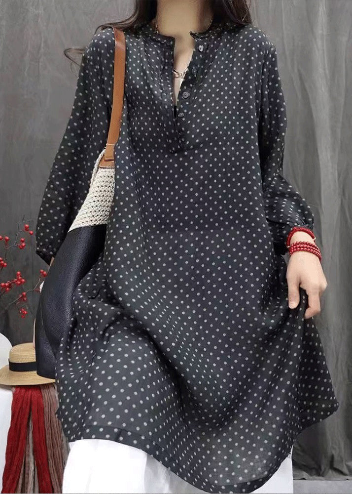 Pockets Cotton Button Fall White Elegant Dress Dot Shirts