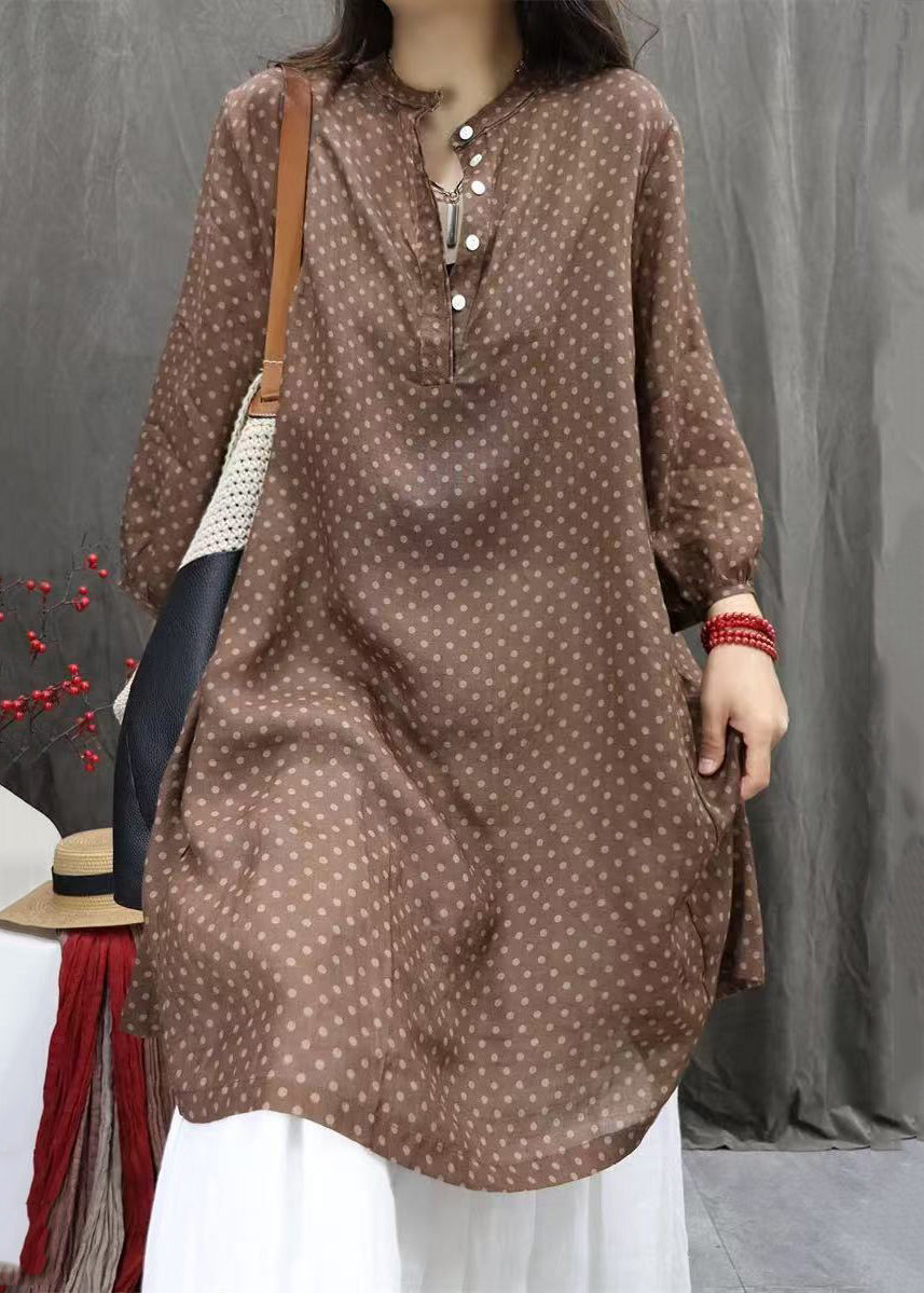 Pockets Cotton Button Fall White Elegant Dress Dot Shirts