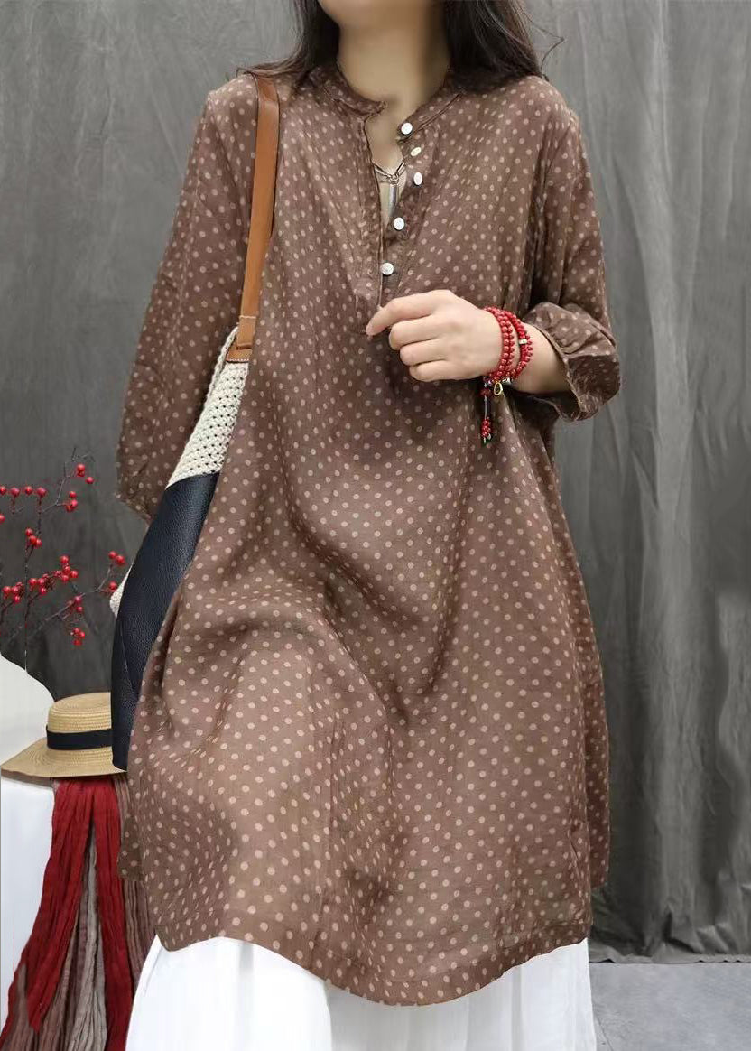 Pockets Cotton Button Fall White Elegant Dress Dot Shirts