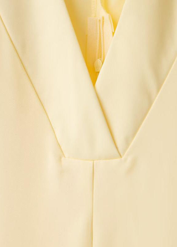 Elegant Dress V Cotton Half Solid Neck Zippered Shirts Yellow
