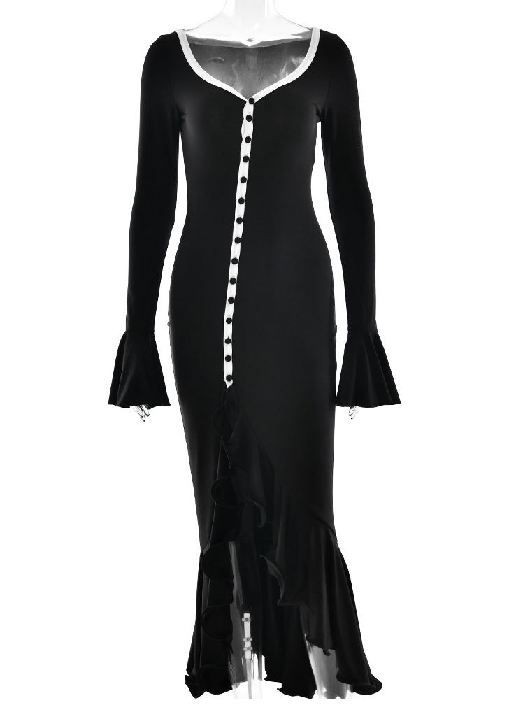 And Ruffled Open Dress Style American Black Cotton European Side