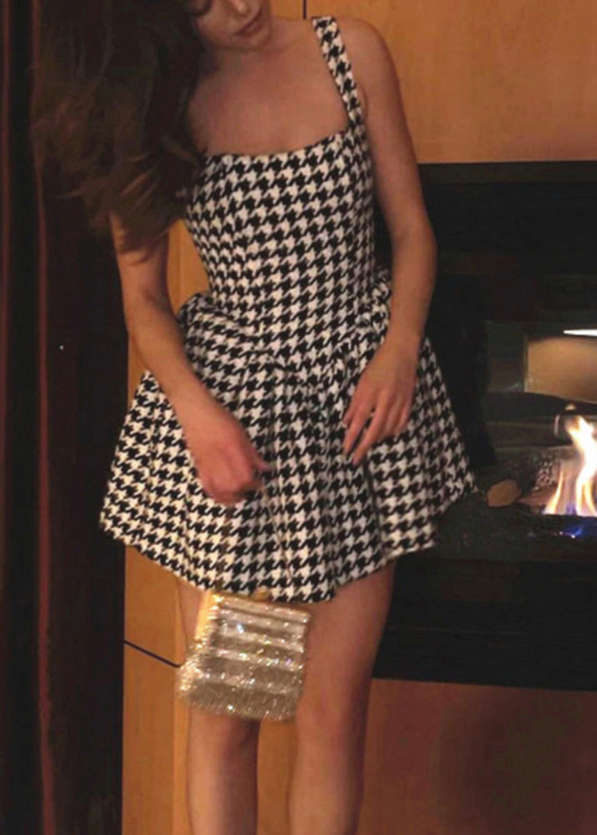 Black Spaghetti Summer Dress Cotton Strap Fashion Plaid