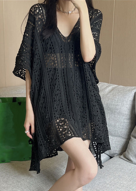 High Low Design Knit Ice Black Summer Neck Silk Fashion V T Shirt
