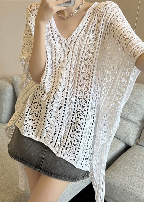 High Low Design Knit Ice Black Summer Neck Silk Fashion V T Shirt