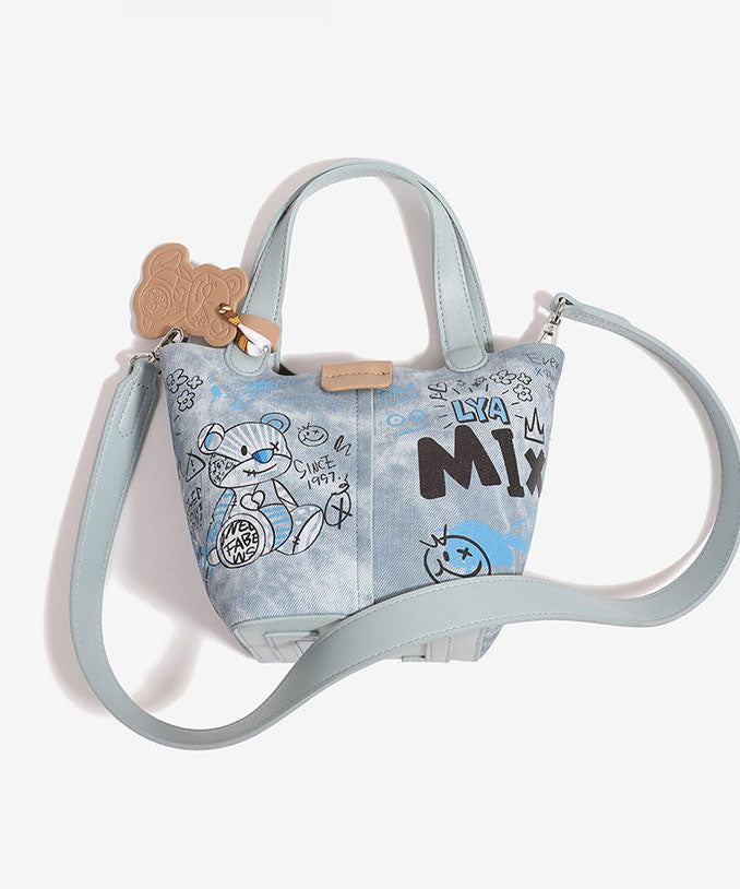 Denim Bucket Blue Print Fashion Patchwork Bag