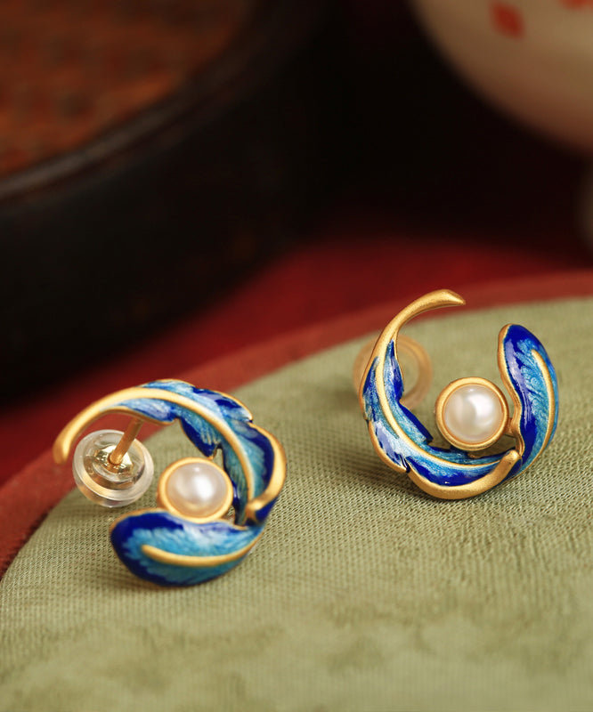 Earrings Copper Alloy Colorblock Fashion Hoop Feather Pearl