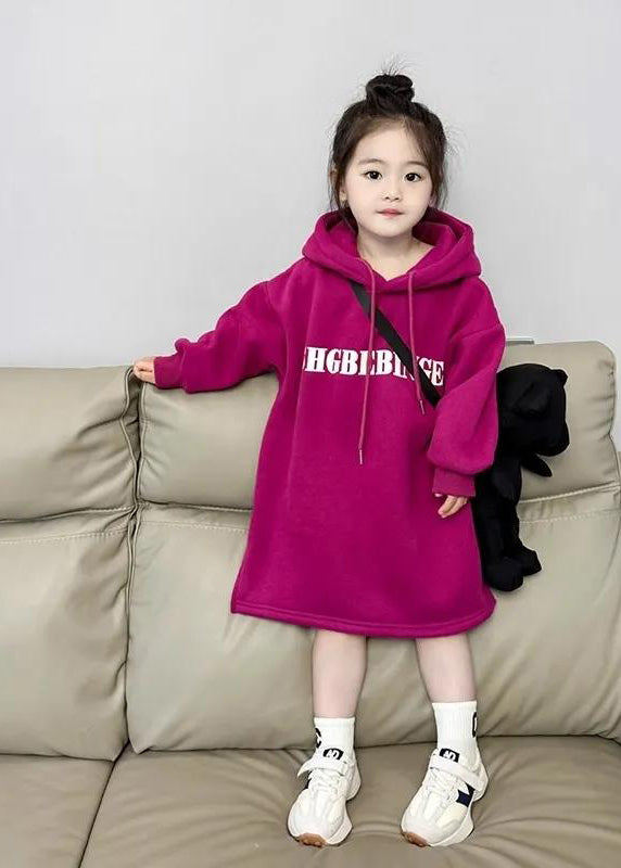 Fashion Dragonfruit Colour Graphic Patchwork Kids Hooded Fleece Sweatshirt Dress Spring TV029