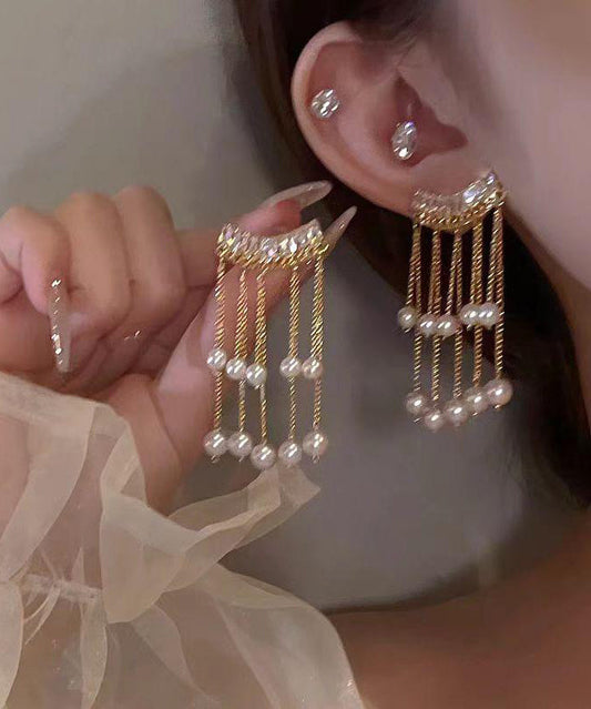 Copper Pearl Drop Overgild Tassel Gold Earrings Fashion