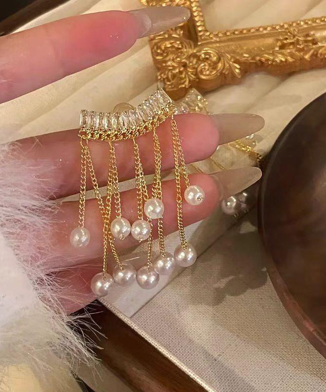 Copper Pearl Drop Overgild Tassel Gold Earrings Fashion