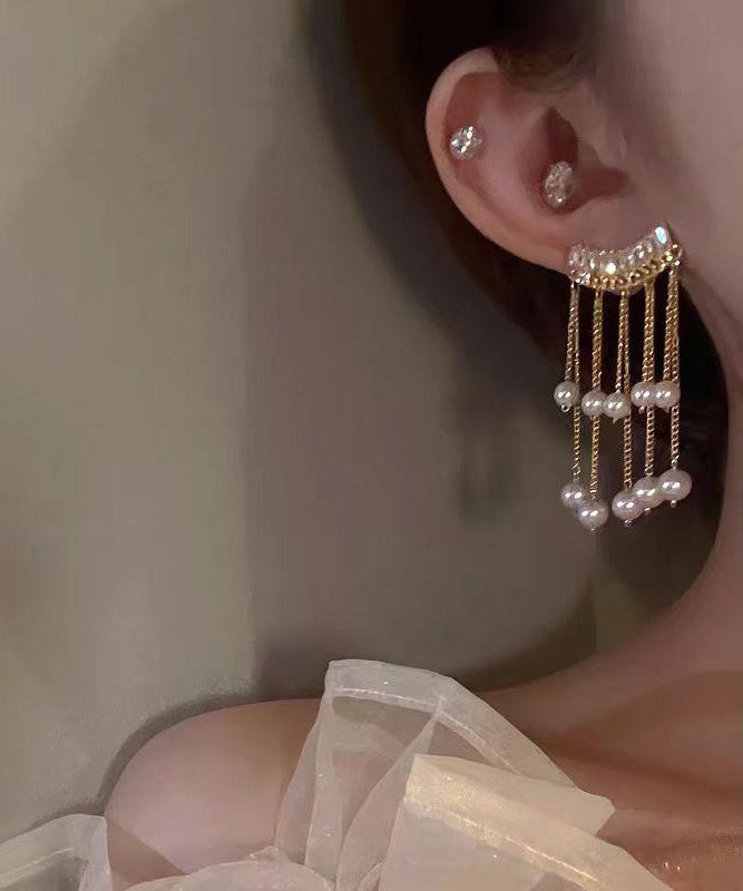 Copper Pearl Drop Overgild Tassel Gold Earrings Fashion