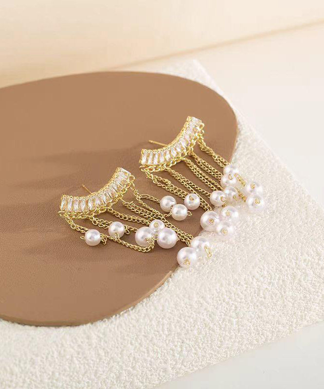 Copper Pearl Drop Overgild Tassel Gold Earrings Fashion