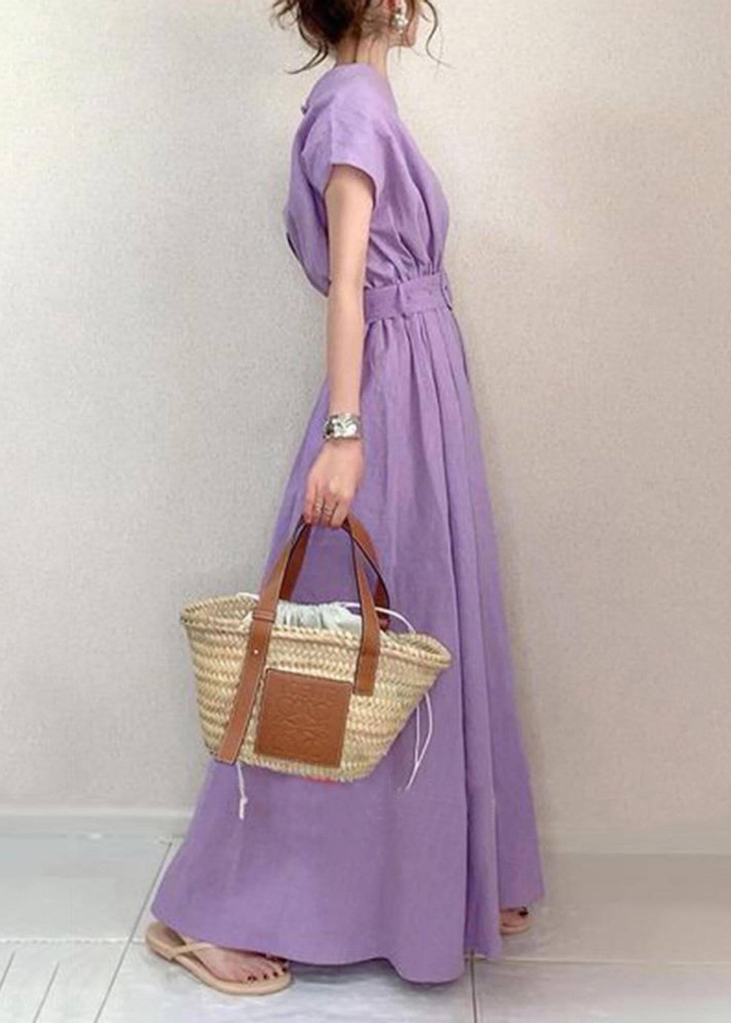 Large Cotton Exra Hem Ankle Tunic Dress Fashion Summer Lavender