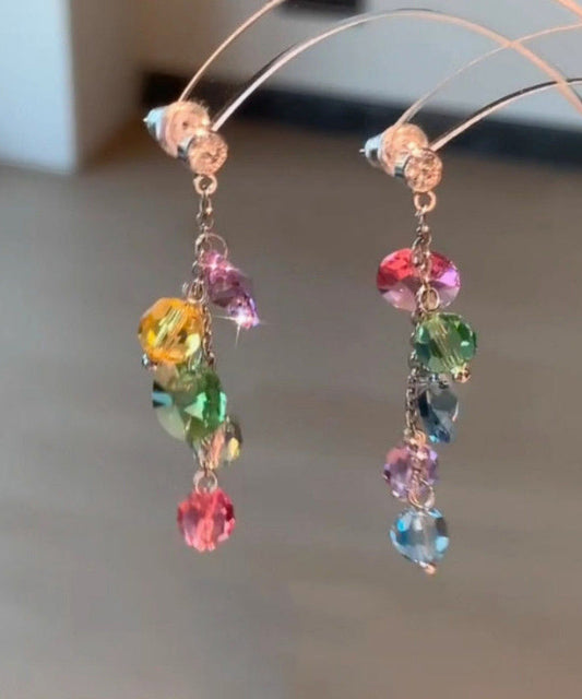 Zircon Drop Rainbow Copper Earrings Overgild Tassel Fashion